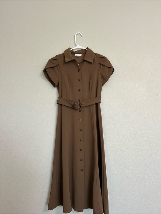 Calvin Klein Dresses & Skirts - Calvin Klein Chocolate Brown Button-Front Maxi Dress with Belt